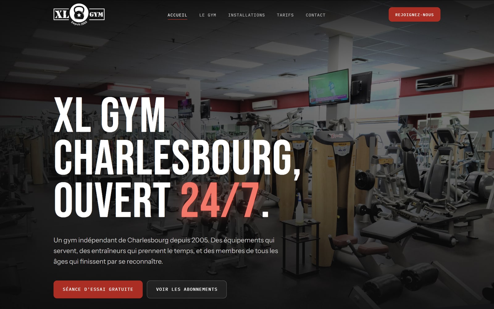 Page d'accueil du site XL Gym Charlesbourg